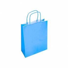 Bolsa papel q-connect celulosa celeste m con asa retorcida 270x370x12 mm