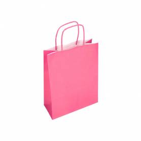 Bolsa papel q-connect celulosa rosa m con asa retorcida 270x370x12 mm