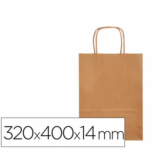 Bolsa papel q-connect celulosa natural liso l con asa retorcida 320x400x14 mm