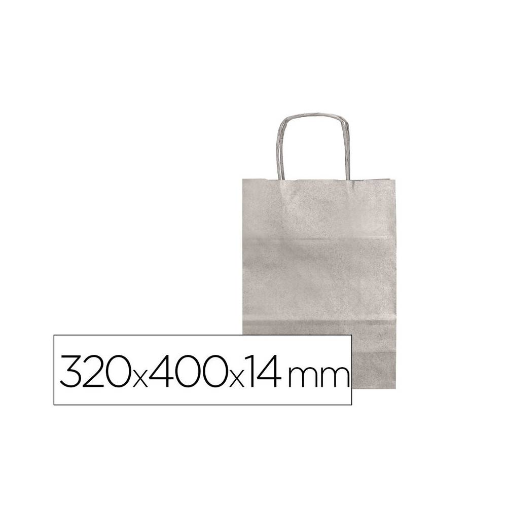 Bolsa papel q-connect kraft plata l con asa retorcida 320x400x14 mm