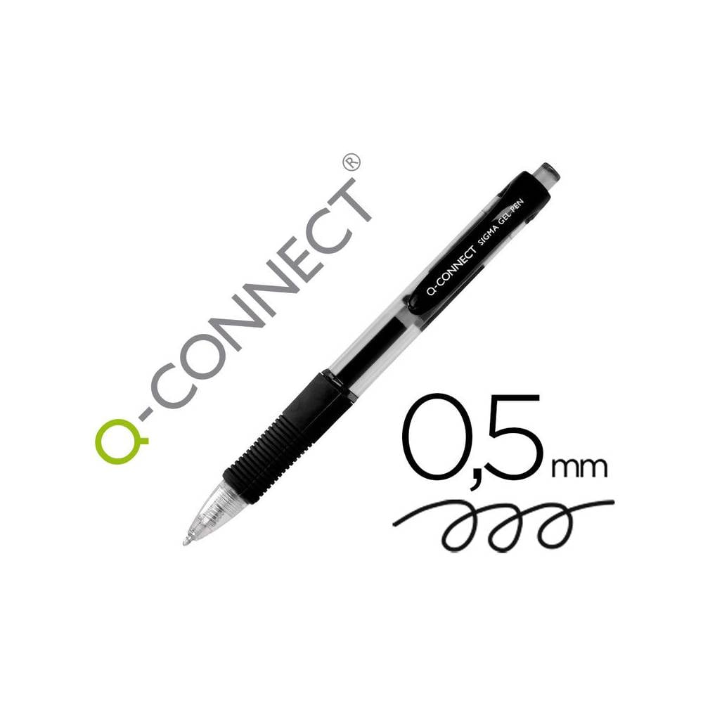 Boligrafo q-connect sigma retractil con sujecion de caucho tinta gel 0,5 mm color negro