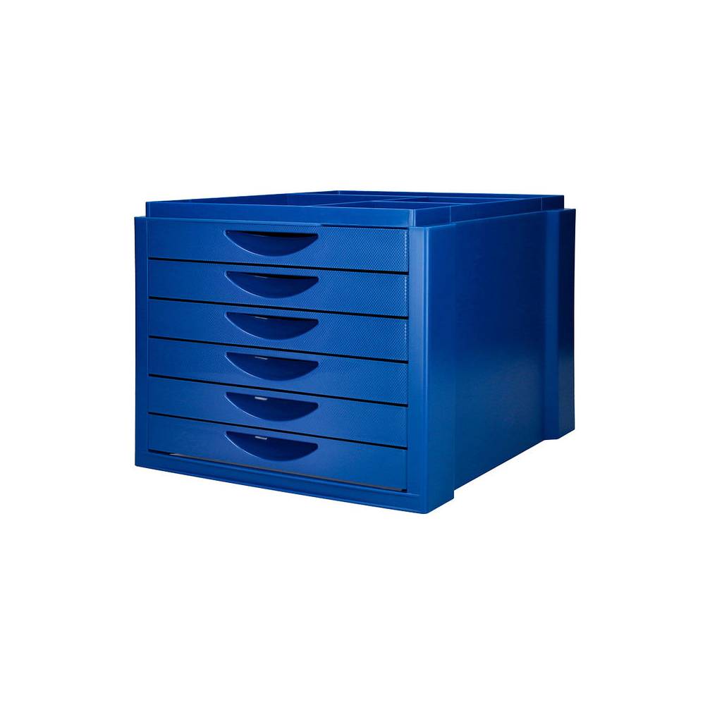 Fichero cajones de sobremesa q-connect bandeja organizadora superior 6 cajones color azul opaco