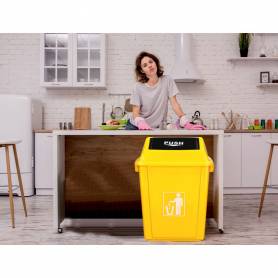 Papelera contenedor q-connect plastico con tapa de balancin 58 litros amarillo 470x330x760 mm