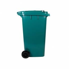 Papelera contenedor q-connect plastico con tapadera y ruedas 240 litros verde 1040x620x610 mm