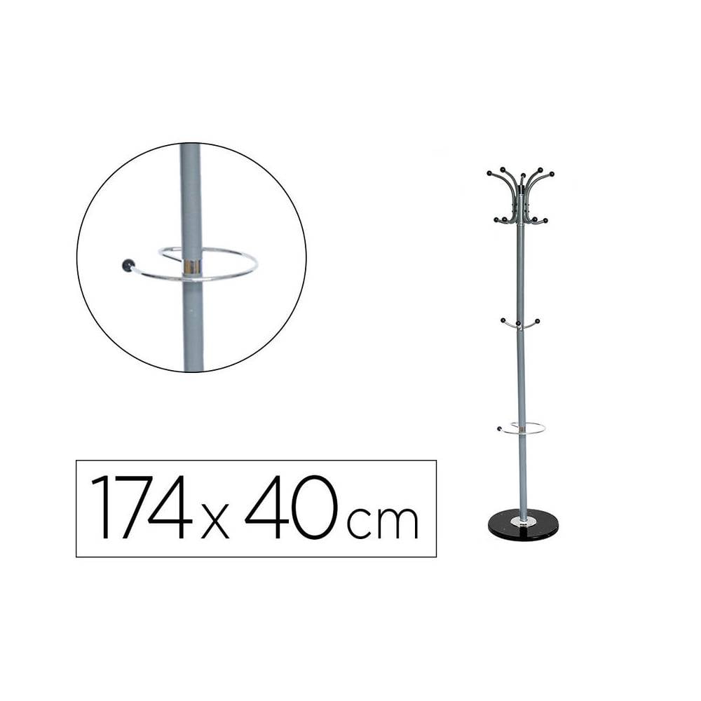 Perchero metalico q-connect gris de pie 10 colgadores y paraguero 174x40cm