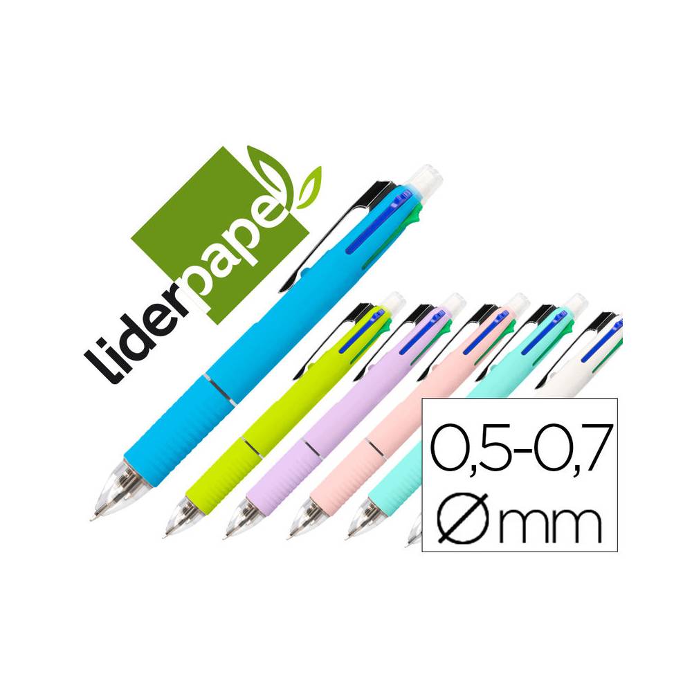 Boligrafo liderpapel 5 en 1 azul negro rojo verde 0,7m y portaminas 0,5mm