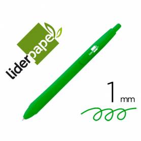 Boligrafo liderpapel gummy touch retractil 1,0 mm tinta verde