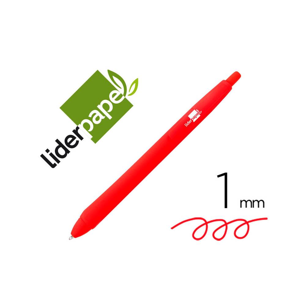 Boligrafo liderpapel gummy touch retractil 1,0 mm tinta roja