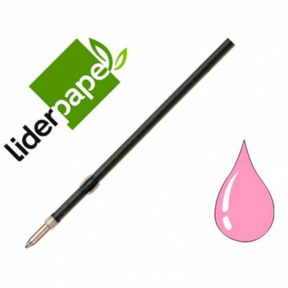 Recambio boligrafo liderpapel gummy touch retractil 1,0 mm tinta rosa bolsa de 10 unidades