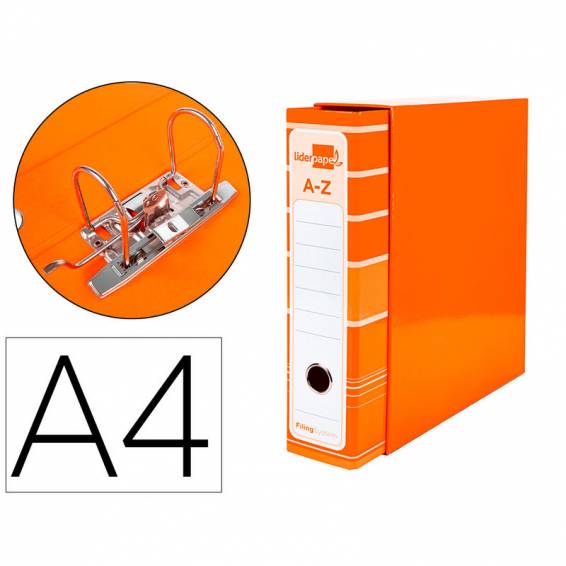 Archivador de palanca liderpap el a4 filing system forrado sin rado lomo 80mm naranja con caja y compresor metalico