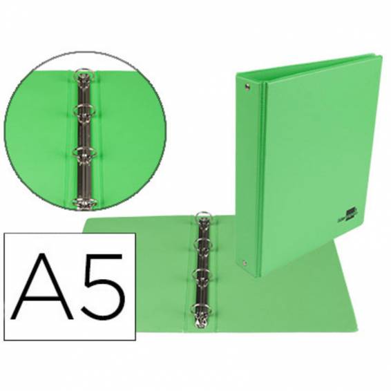 Carpeta de 4 anillas 25 mm redondas liderpapel a5 carton forrado pvc verde