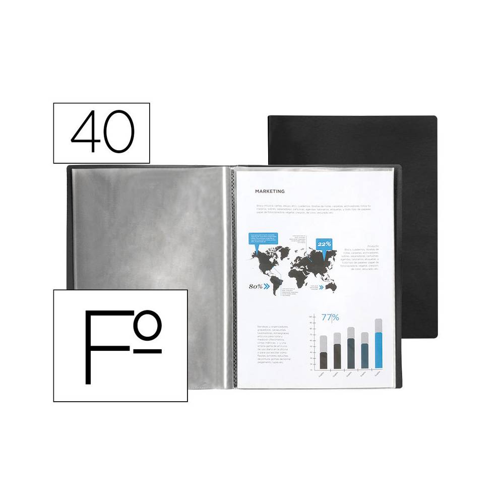 Carpeta liderpapel escaparate 40 fundas pvc folio negro