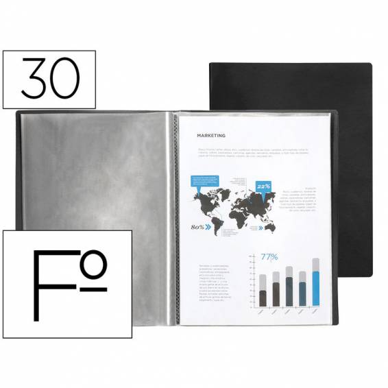 Carpeta liderpapel escaparate 30 fundas pvc folio negro