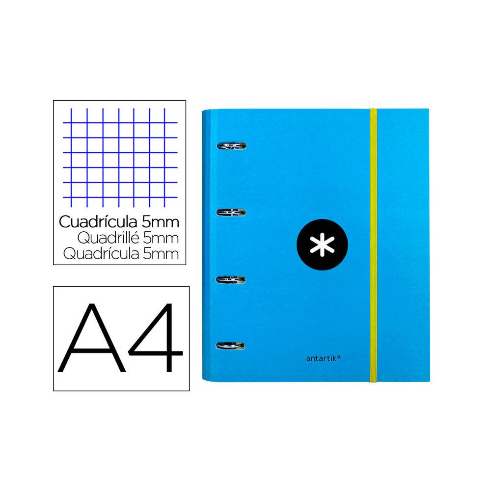 Carpeta con recambio liderpapel antartik a4 cuadro 5mm forrada 4 anillas 40mm redondas color azul