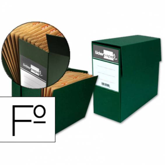 Caja transferencia liderpapel con fuelle folio color verde