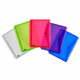 Carpeta liderpapel dossier broche 36669 polipropileno din a4 pack de 5 col.surtidos transparente multitaladro