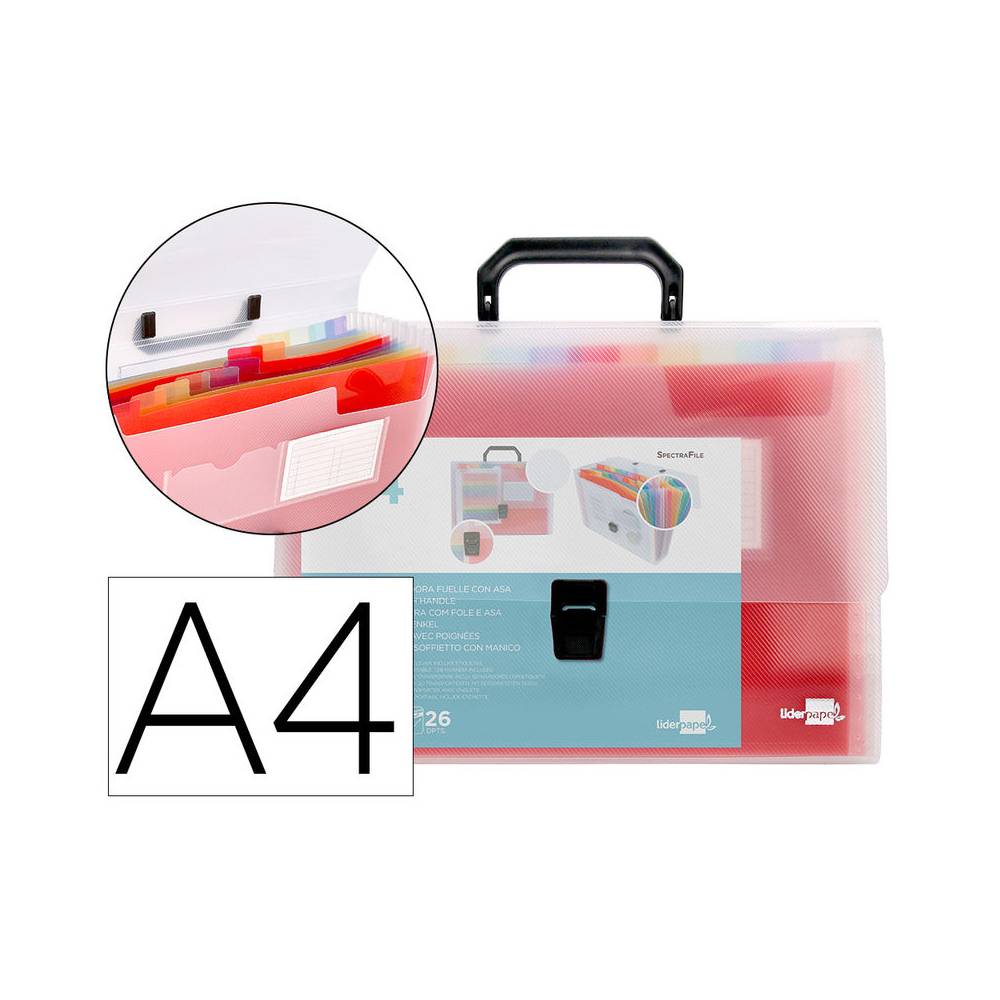 Carpeta liderpapel clasificador fuelle 45144 polipropileno a4 transparente con asa spectrafile 26 dpto