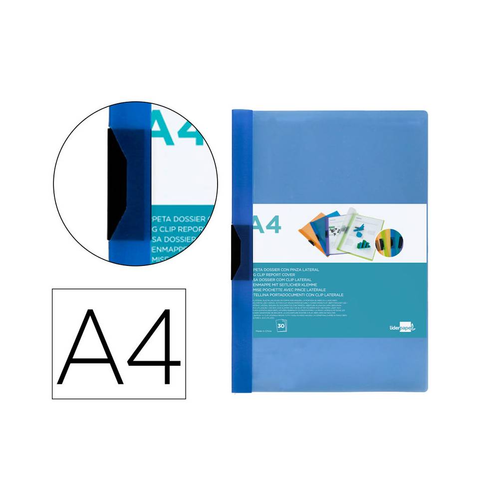 Carpeta liderpapel dossier pinza lateral 45302 polipropileno din a4 azul 30 hojas pinza deslizante