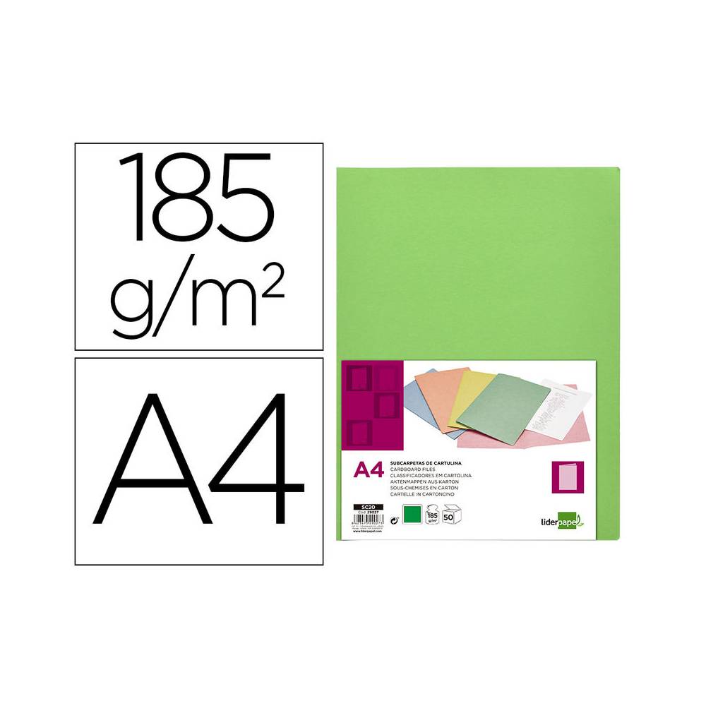 Subcarpeta liderpapel din a4 verde intenso 180g/m2