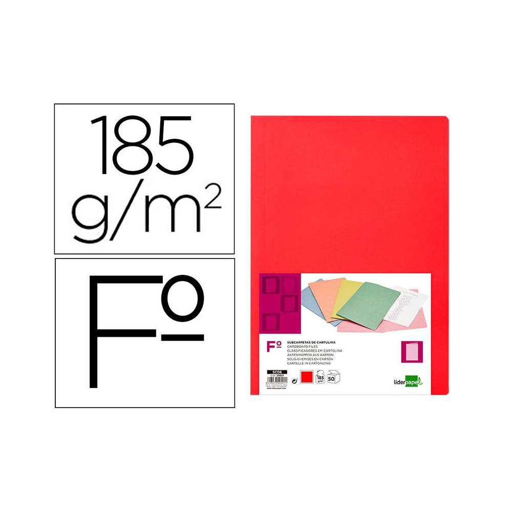 Subcarpeta liderpapel folio rojo intenso 180g/m2