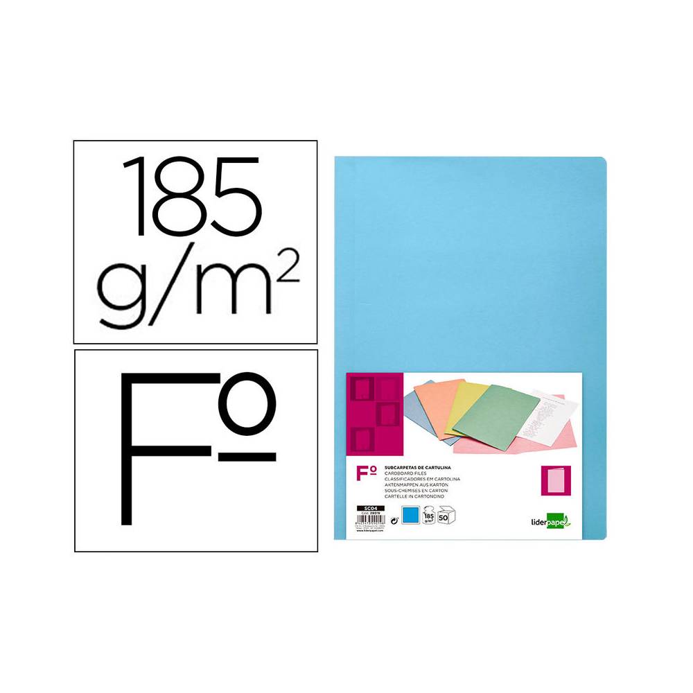 Subcarpeta liderpapel folio celeste intenso 180g/m2