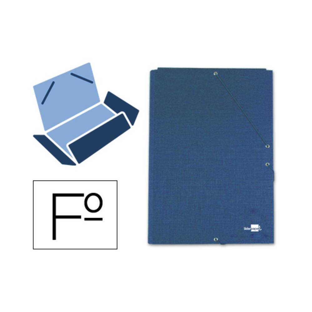 Carpeta liderpapel gomas folio 3 solapas carton forrado azul