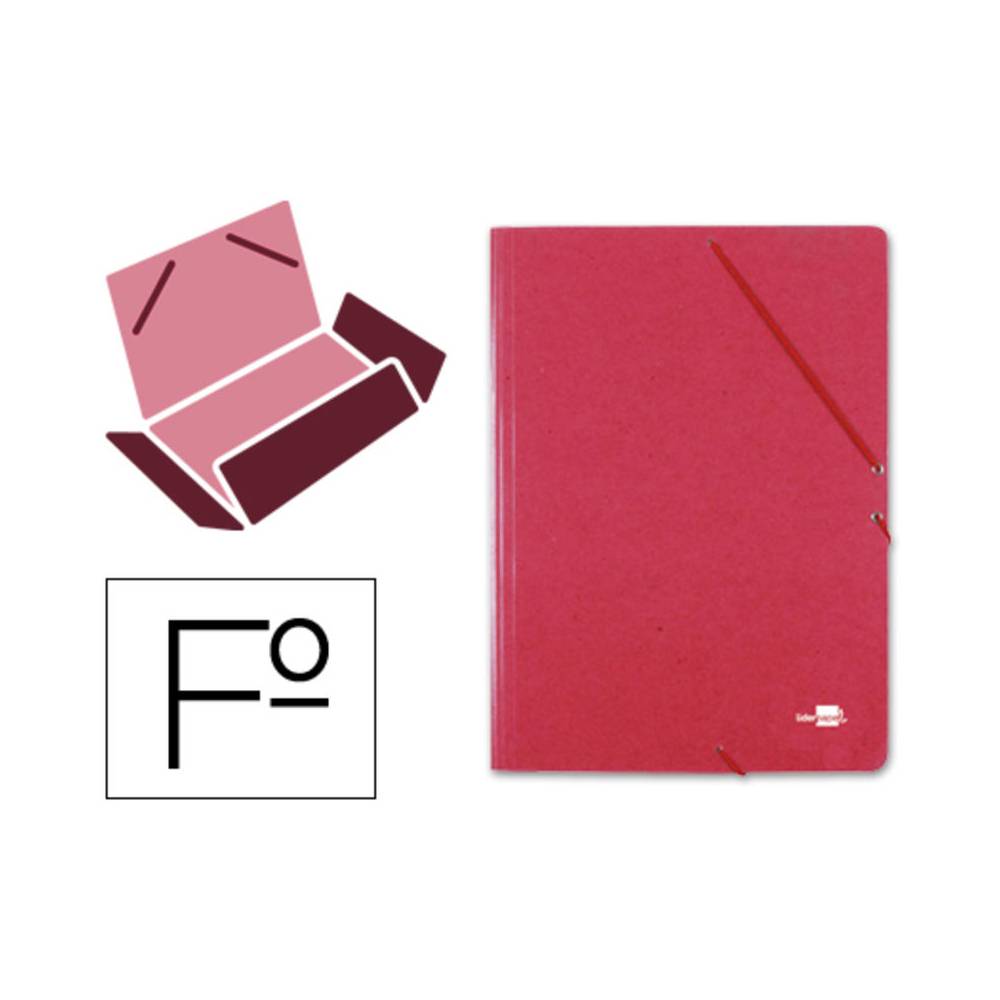 Carpeta liderpapel gomas folio 3 solapas carton simil prespan roja