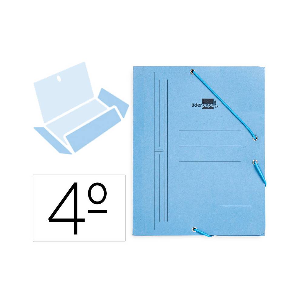 Carpeta liderpapel gomas cuarto 3 solapas carton pintado azul