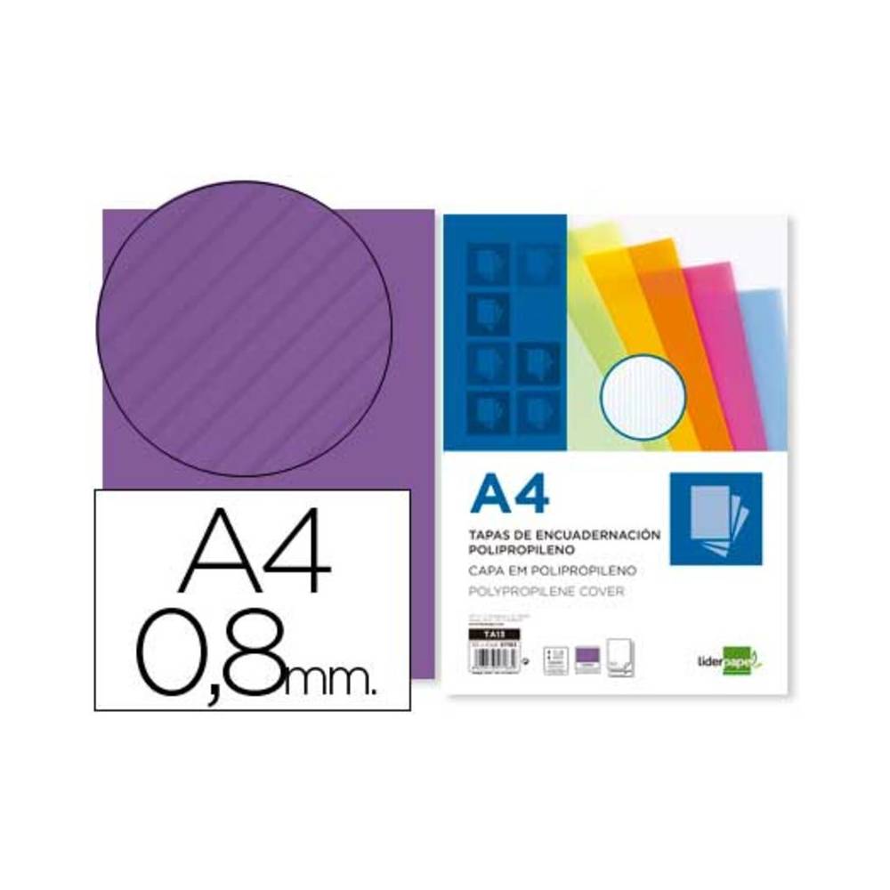 Tapa encuadernacion liderpapel polipropileno ondulado a4 0.8 mm violeta paquete de 50 unidades