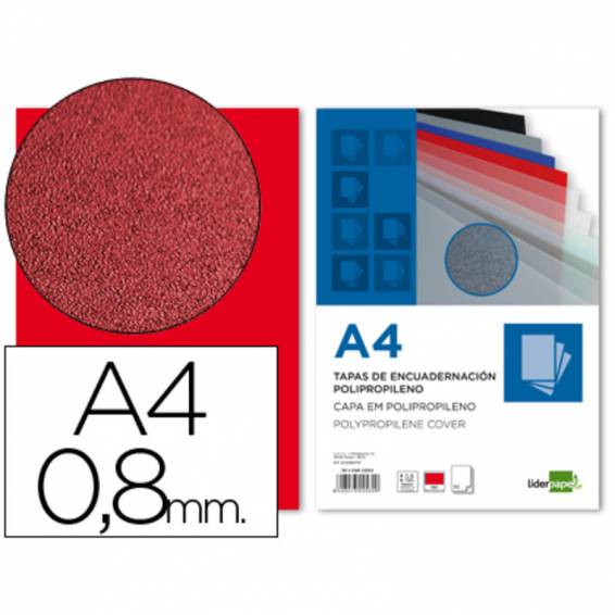 Tapa encuadernacion liderpapel polipropileno a4 0.8mm rojo opaco paquete de 50 unidades