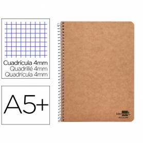 Cuaderno espiral liderpapel cuarto ecouse tapa cartulina kraft 80h papel reciclado 80 grcuadro 4mm