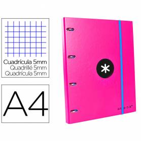 Carpeta con recambio liderpapel antartik a4 cuadro 5mm forrada 4 anillas 25mm redondas color rosa