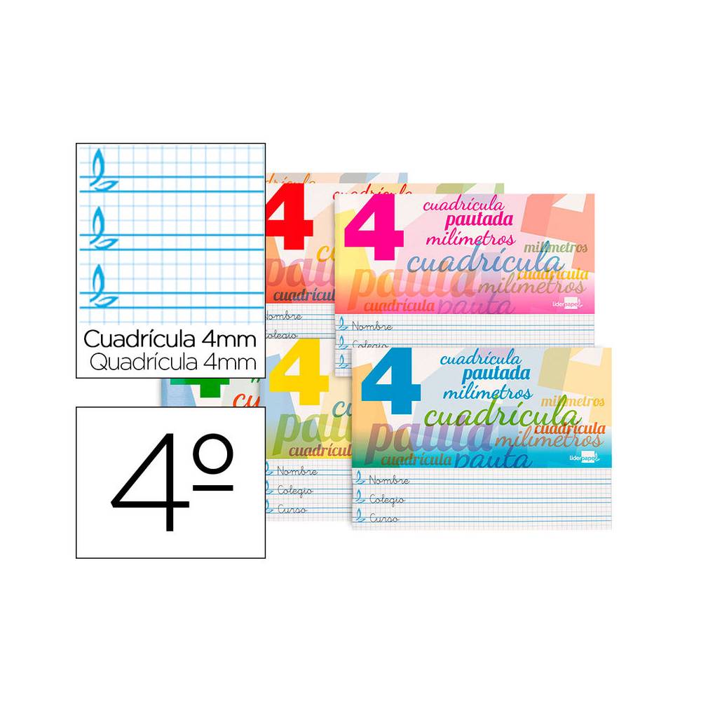 Libreta liderpapel pautaguia tapa cartoncillo 32 hojas din a5 70 g cuadriculado pautado 4 mm apaisado con margen