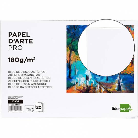 Bloc dibujo liderpapel artistico encolado 230x325mm 20 hojas 180 g/m2 sin recuadro