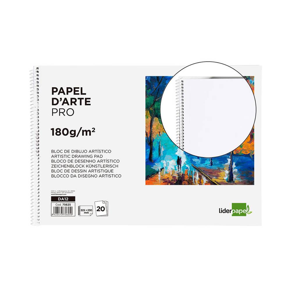 Bloc dibujo liderpapel artistico espiral 230x325mm 20 hojas 180g/m2 sin recuadro perforado