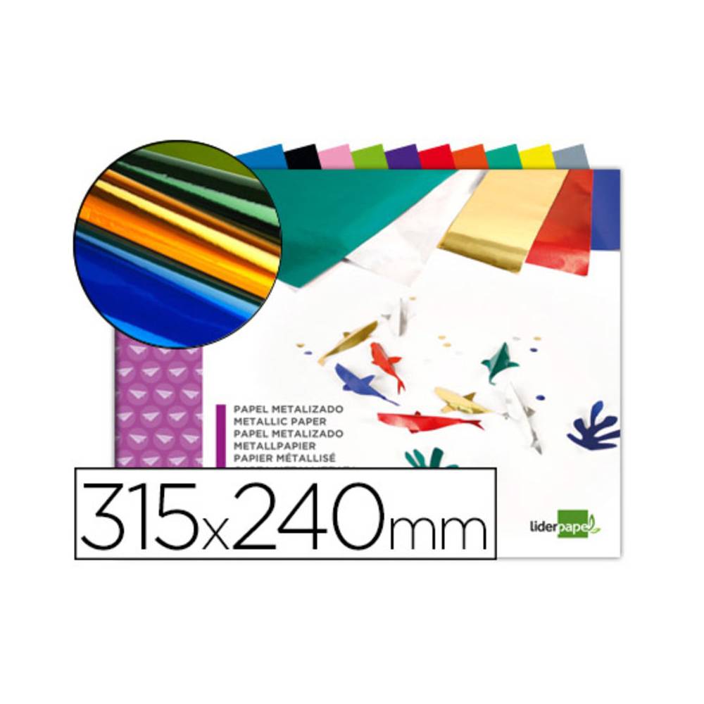 Bloc trabajos manuales liderpapel papel metalizado 240x315 mm 10 hojas colores surtidos