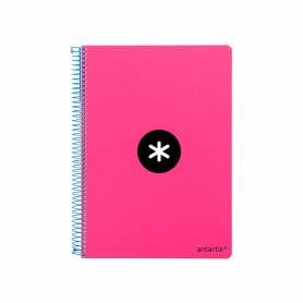 Cuaderno espiral liderpapel a5 antartik tapa dura 80h 100 g cuadro 5mm con margen color rosa fluor