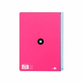 Cuaderno espiral liderpapel a5 antartik tapa dura 80h 100 g cuadro 5mm con margen color rosa fluor