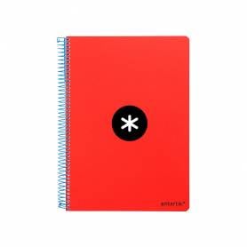 Cuaderno espiral liderpapel a5 antartik tapa dura 80h 100 gr cuadro 5mm con margen color rojo