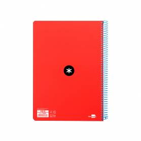 Cuaderno espiral liderpapel a5 antartik tapa dura 80h 100 gr cuadro 5mm con margen color rojo