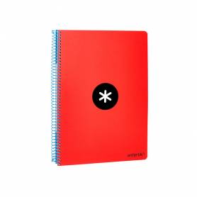 Cuaderno espiral liderpapel a5 antartik tapa dura 80h 100 gr cuadro 5mm con margen color rojo