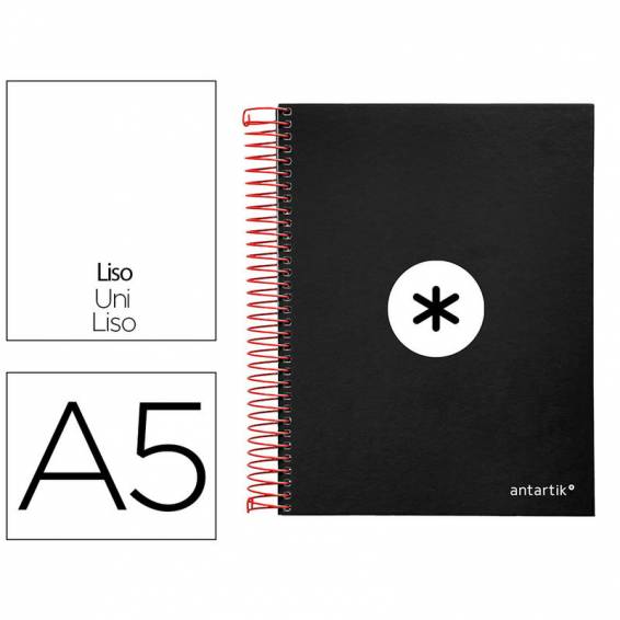 Cuaderno espiral liderpapel a5 micro antartik tapa forrada 120h 90g liso con bandas 6 taladros color negro