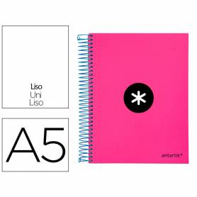 Cuaderno espiral liderpapel a5 micro antartik tapa forrada 120h 90 gr liso con bandas 6 taladros color rosa fluor