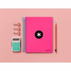 Cuaderno espiral liderpapel a5 micro antartik tapa forrada 120h 90 gr liso con bandas 6 taladros color rosa fluor