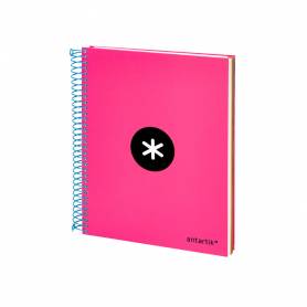 Cuaderno espiral liderpapel a5 micro antartik tapa forrada 120h 90 gr liso con bandas 6 taladros color rosa fluor