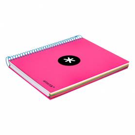 Cuaderno espiral liderpapel a5 micro antartik tapa forrada 120h 90 gr liso con bandas 6 taladros color rosa fluor