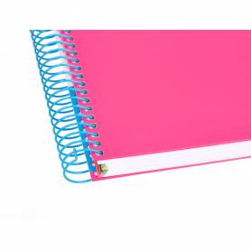 Cuaderno espiral liderpapel a5 micro antartik tapa forrada 120h 90 gr liso con bandas 6 taladros color rosa fluor