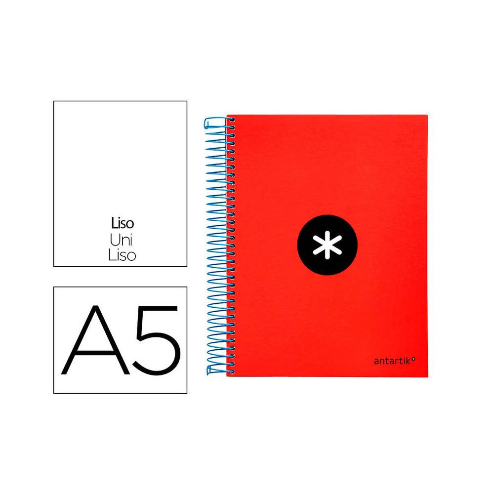 Cuaderno espiral liderpapel a5 micro antartik tapa forrada 120h 90g liso con bandas 6 taladros color rojo