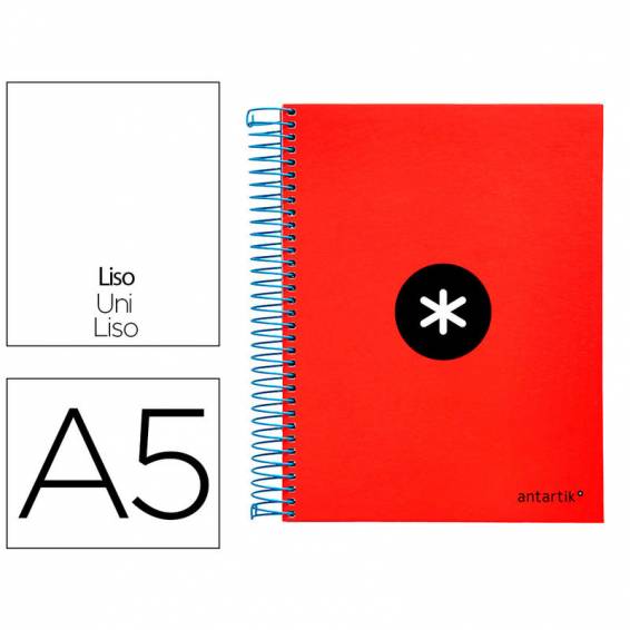 Cuaderno espiral liderpapel a5 micro antartik tapa forrada 120h 90g liso con bandas 6 taladros color rojo