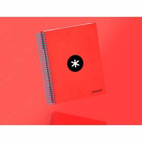 Cuaderno espiral liderpapel a5 micro antartik tapa forrada 120h 90g liso con bandas 6 taladros color rojo